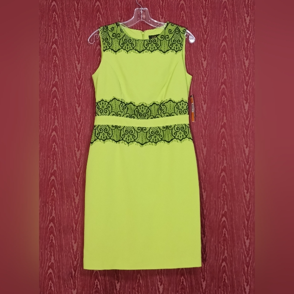 I LE NEW YORK Elegant Lime Green Lace Sleeveless Dress Size 6 NWT